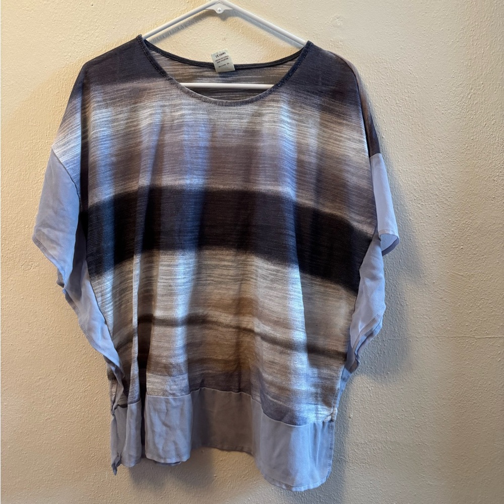 Faded Glory Grey Striped Boxy Tunic Top Plus Size 1X 16W Relaxed Fit